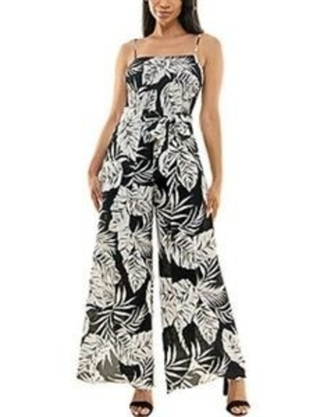 NWT Premier Amour Black and White Tropical Print Wide-Leg Jumpsuit, Size 6